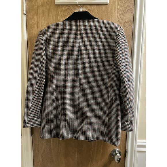 Vintage Joan Leslie Blazer Wool Blend Houndstooth Naturals Velvet Collar 6P - Picture 7 of 15